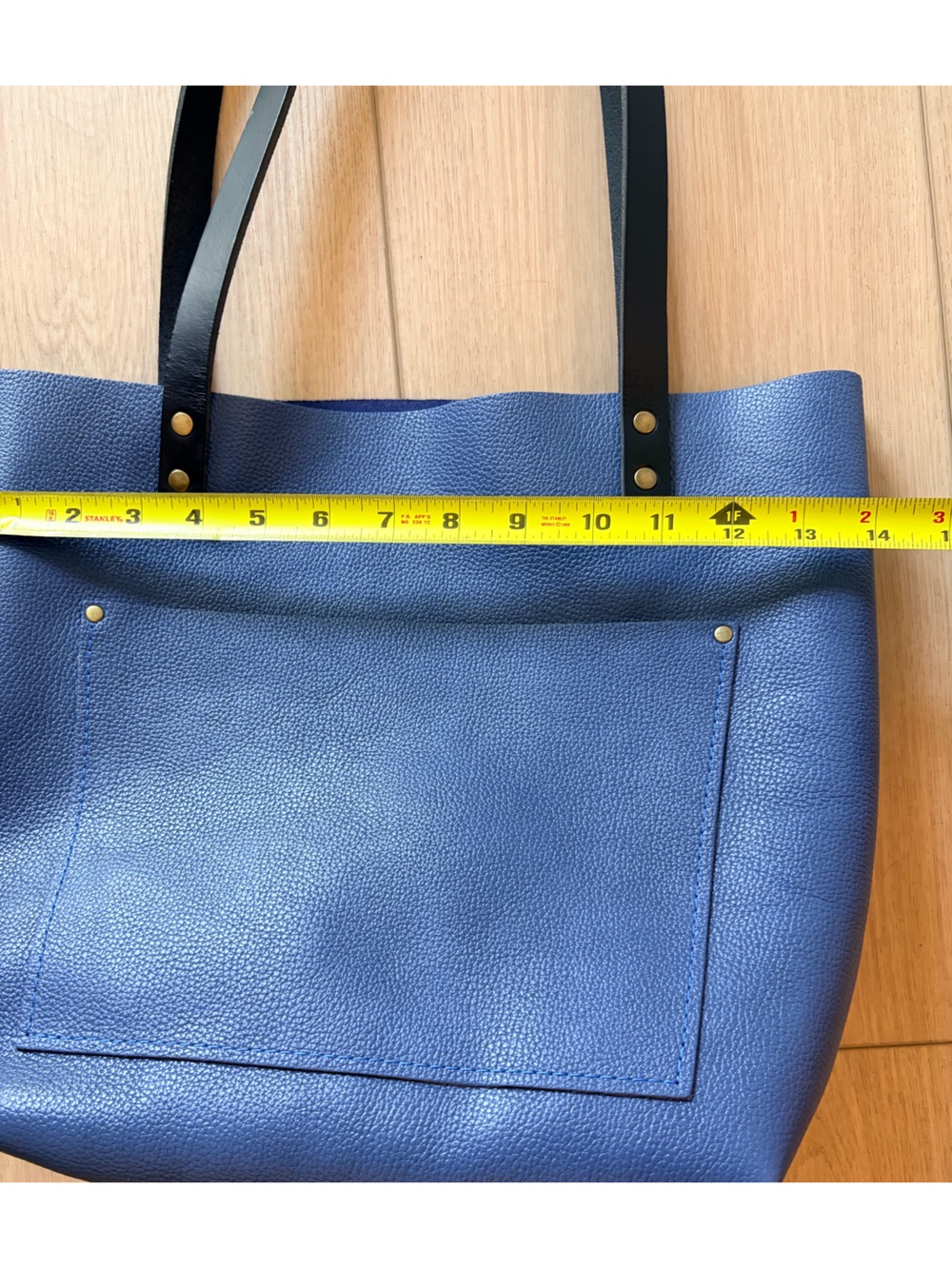 Portland Leather Light Blue Tote with Black Logo Plate - Picture 5 of 7
